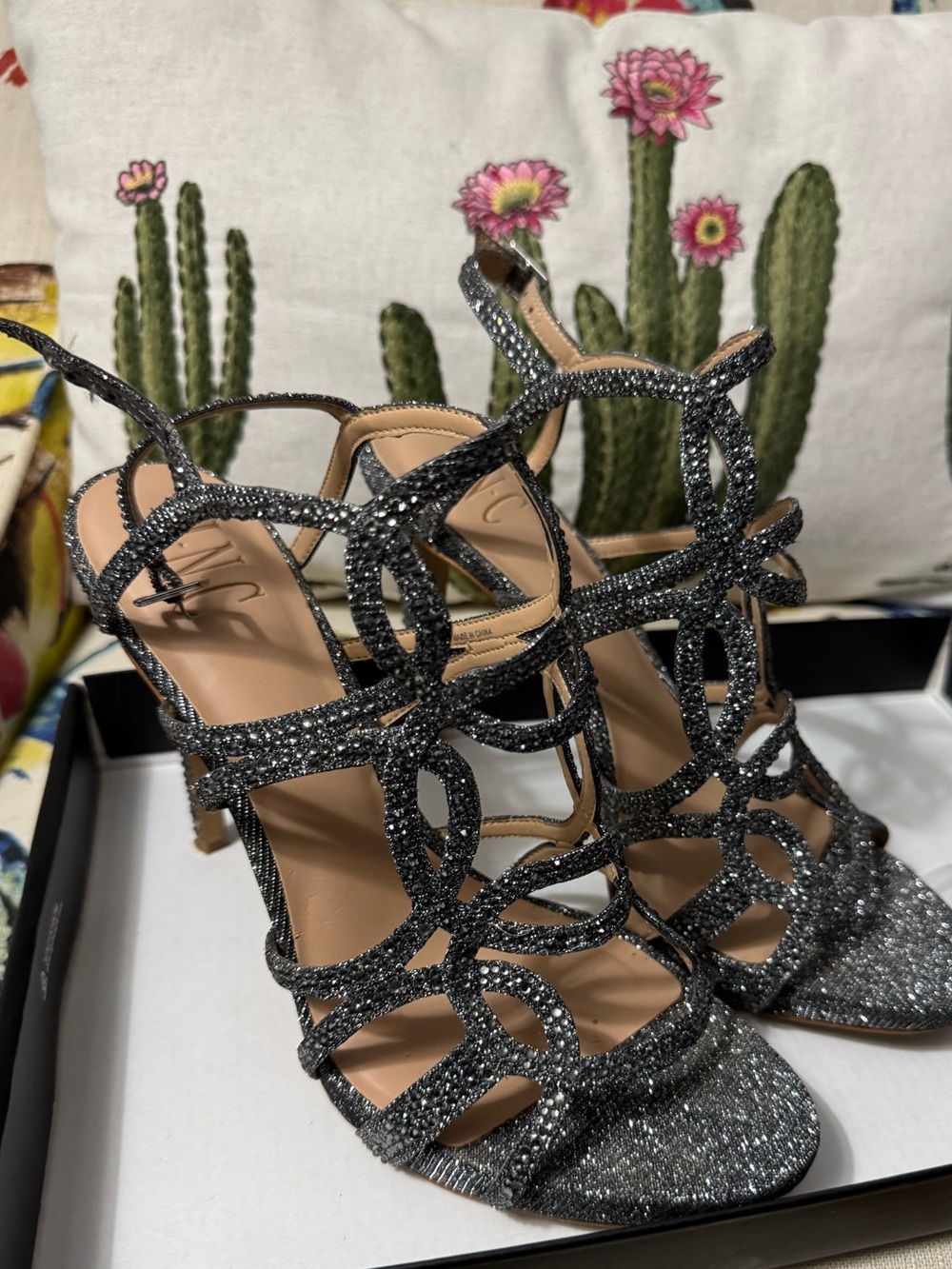 Macy's Black Glitter Strappy High Heel Sandals